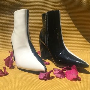 Split Black and White Pointed Toe Ankle Boots 9.5